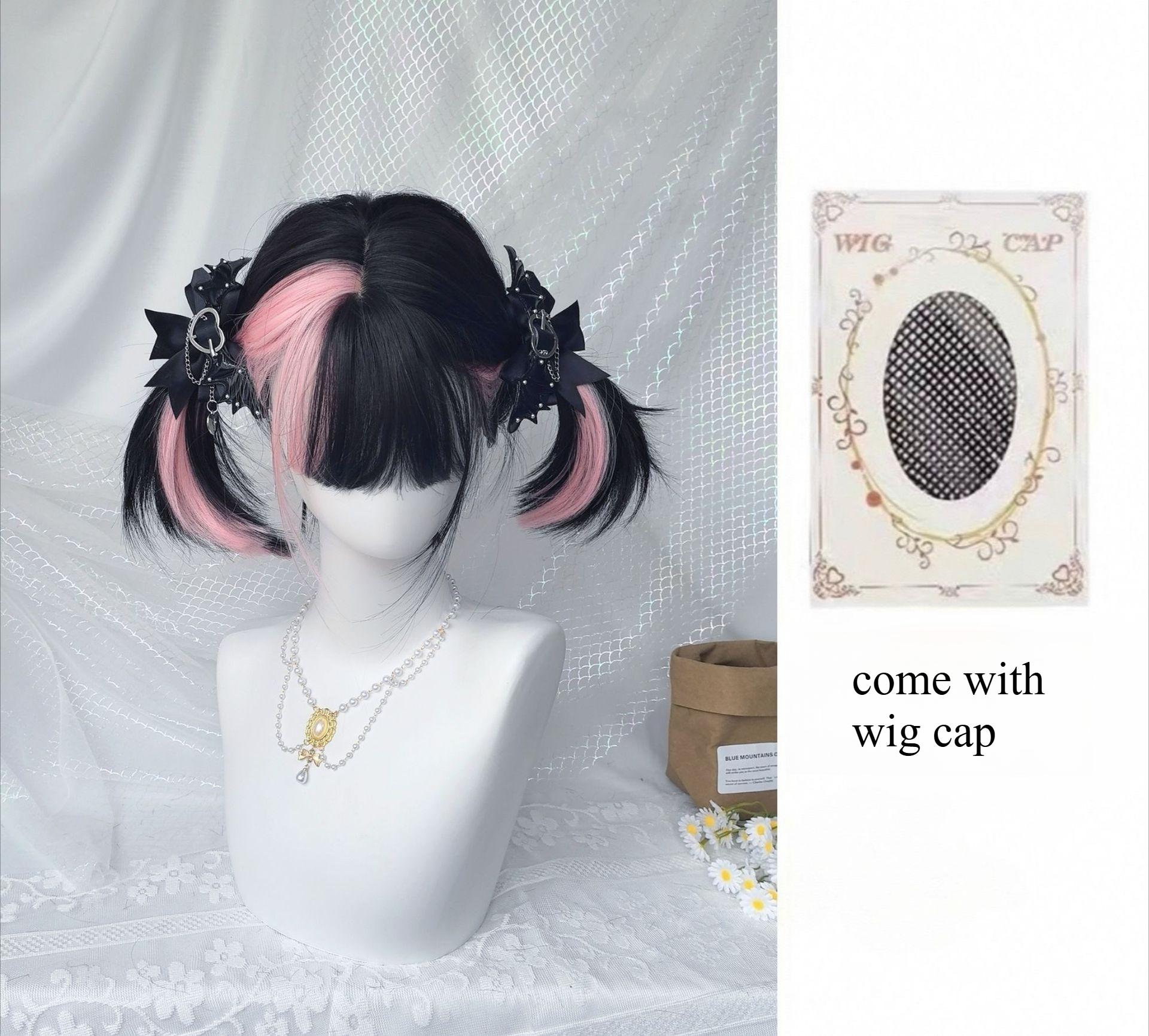 

Ashely Black Wig with Pink Highlights Lolita Long Curly Hair Wig Niche Subculture Headband Wigs with Bangs Cosplay Machine Wigs (as the picture,1pc)