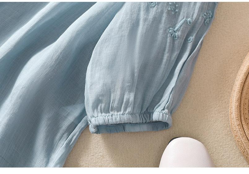 2025 Summer Artistic V-Neck Embroidered Floral Women's Shirt with Five-Point Sleeves