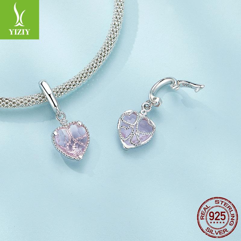 Pink Love Diy Bracelet Necklace Pendant, Girl Dream Sweet Wind S925 Sterling Silver Beads