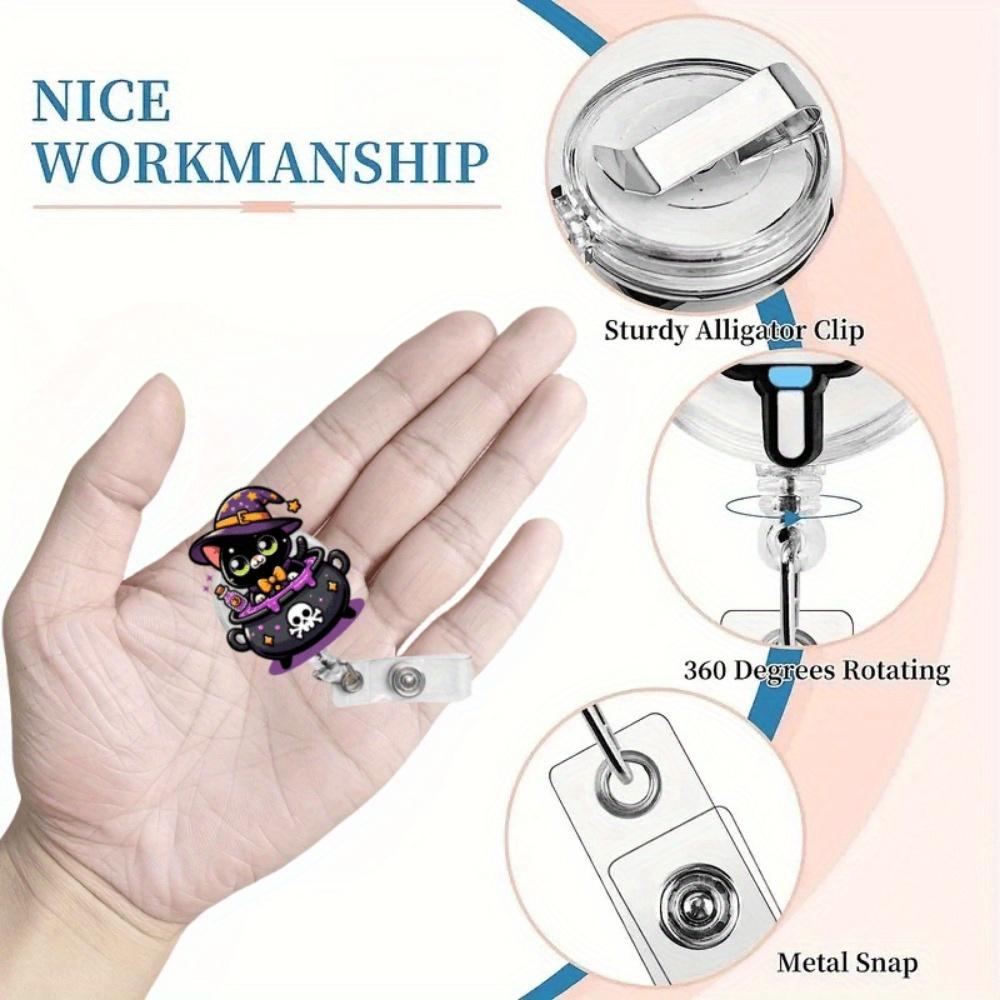 1PC Alluring Cat Wizard Extendable ID Card Holder with Heart Anatomical Clip - Perfect for Nurses, Doctors, and Office Workers