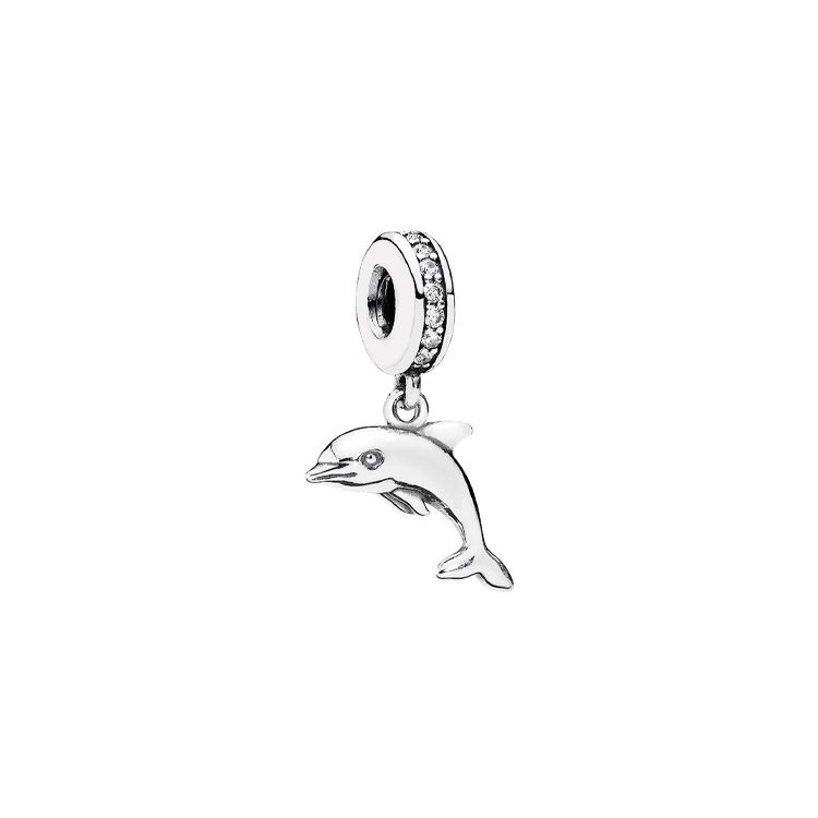 Pandora Happy Dolphin Charm Women Charm Silver 791541CZ Box,F,Silver