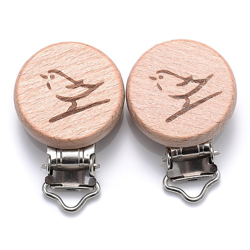 5Pcs/Lot 9 Style Fish Rabbit Butterfly Shape Beech Wooden Clips Metal Bracket for Baby Pacifier Clips Chain Holder Accessories