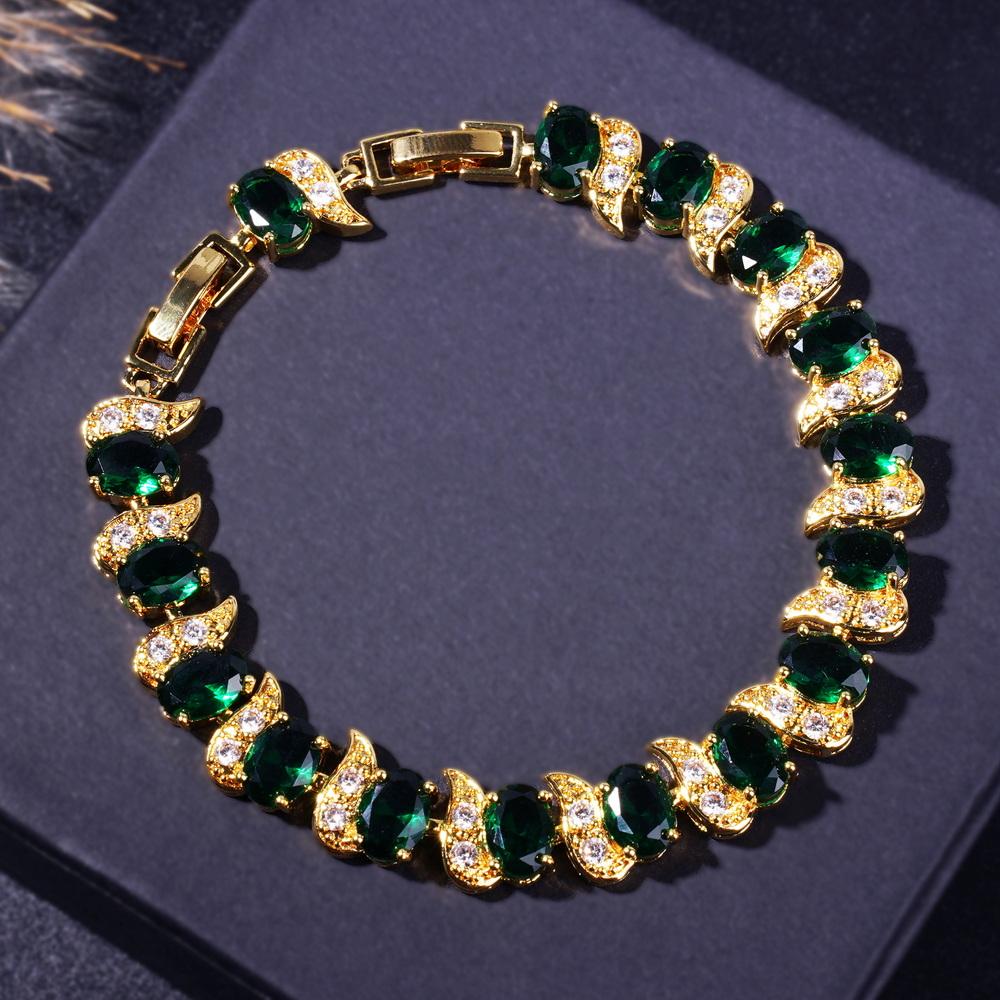 Ensemble de Bijoux de Luxe en Cuivre Plaqué Or avec Zirconia Élégant Bracelet Pendentif Collier, Boucles d'Oreilles Cadeaux de Noël