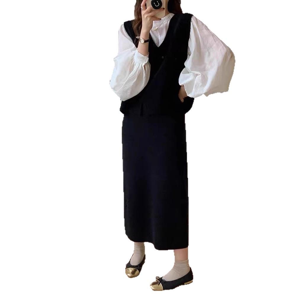 Petite Coffee Wool Midi Skirt for Women - High-Waisted, Slim Fit, Bodycon, A-Line, Raccoon Fur Trim, Perfect for Autumn/Winter