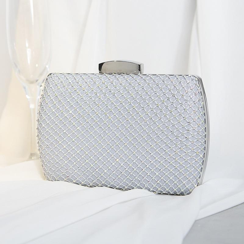 High-end Textured Square Hard Box Evening Clutch Sparkling Rhinestone Decor Chain Crossbody Handbag Women Formal Dress Purse For Banquet Wedding