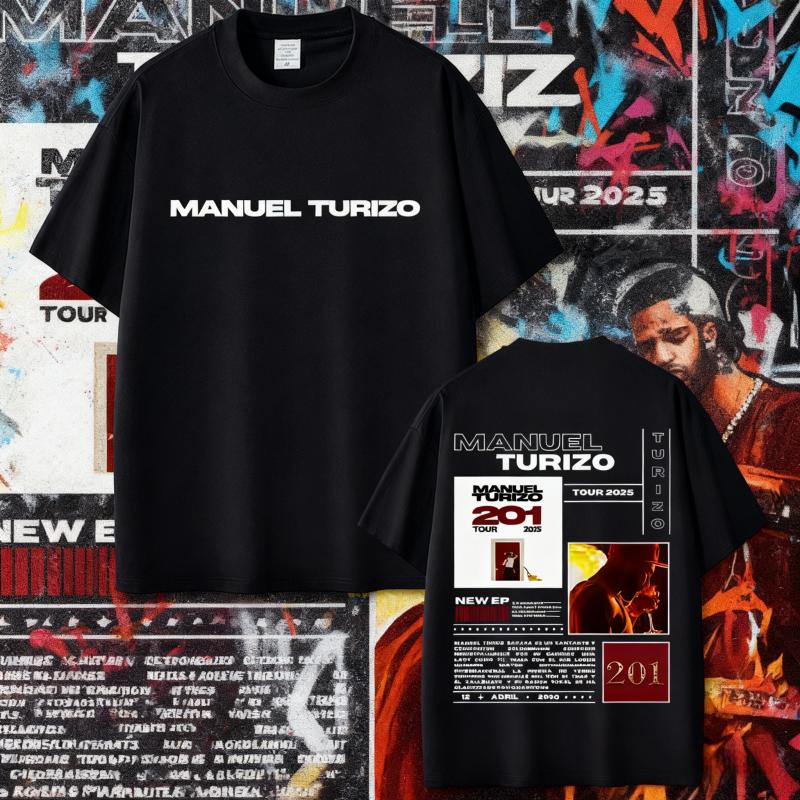 2025 Summer Rapper Manuel Turizo 201 Tour 2025 Men Women Hip Hop Fashion Pop Music Tshirts 100 Pure Cotton Printed Tshirt