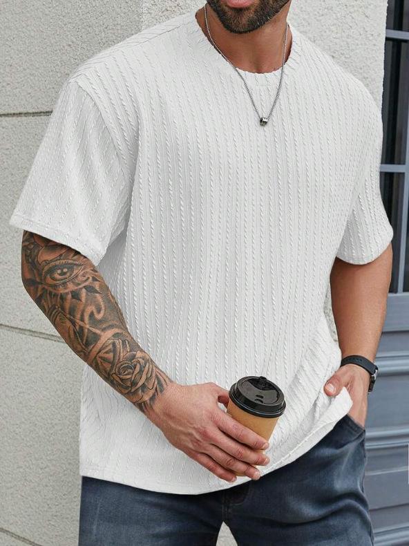 Mens Casual Sports Loose Short Sleeve Crew Neck Striped Printed T Shirt S белый