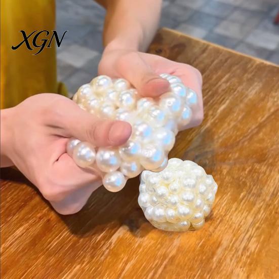 Moldable Stress Ball Faux Pearl Bead Squeeze Toy Shapeable Crunchy Beaded TPR Sensory Anti-anxiety Fidget Decompression Tools