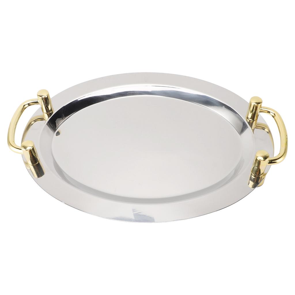 Stainless Steel Platter with Handle Multifunction Portable Metal Serving Tray Dinner Plate for