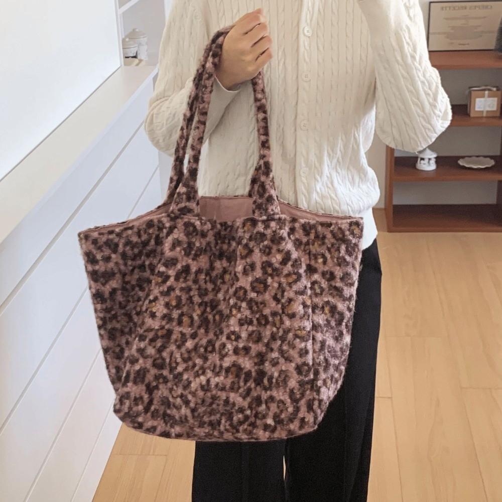 Leopard Tote Bag Double-sided Use Desktop Storage Korean Leopard Shopping Bag Leopard Print Aesthetic Storage Shoulder Bag Girl
