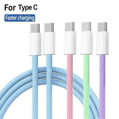 PD 60W Type C To Type C Color Cable For iPhone 17 16 15 Pro Fast Charging For Xiaomi Samsung Huawei USB C Weaving Cable 1M 2M 3M