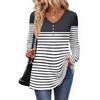 Women's Casual Fashion V-Neck Button Striped Long Sleeve Top
