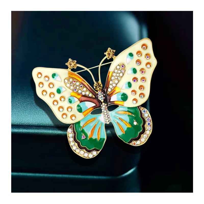 European and American vintage exaggerated rhinestone colored dripping butterfly brooch, chest flower girl