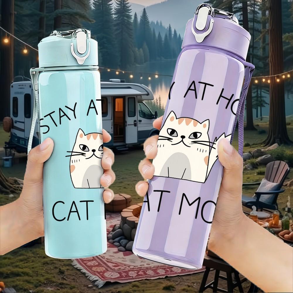 1PC Stay At Home Cat Mom Art 750ml Color Plastic Sports Water Bottle Leakproof Flip Straw Lid Suitable for Sports Office Home Use