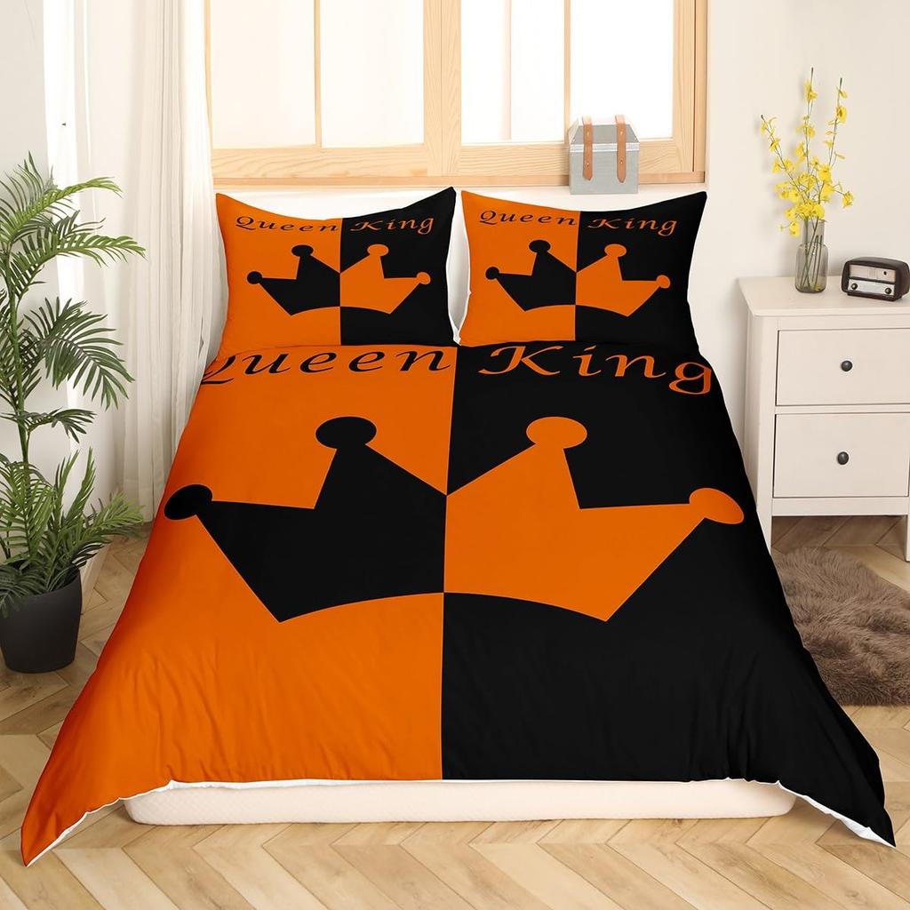 Crown Queen and King Couple Duvet Cover His and Hers Bedding Set Pink Comforter Cover Lover Romantic Valentine's Day Quilt Cover