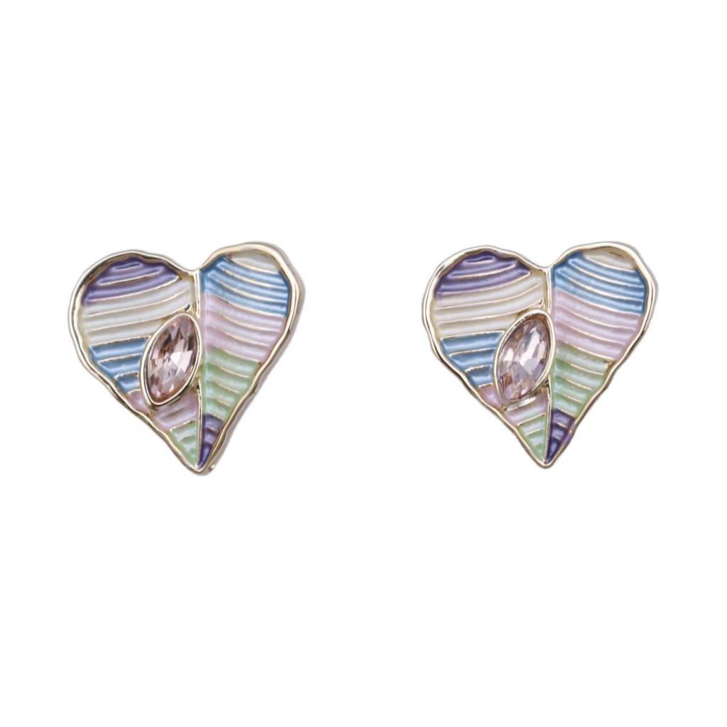 Popular Hand-painted Environmentally Friendly Alloy Stud Earrings with Diamonds, Love Commuting Versatile Light Luxury Women's Earrings
