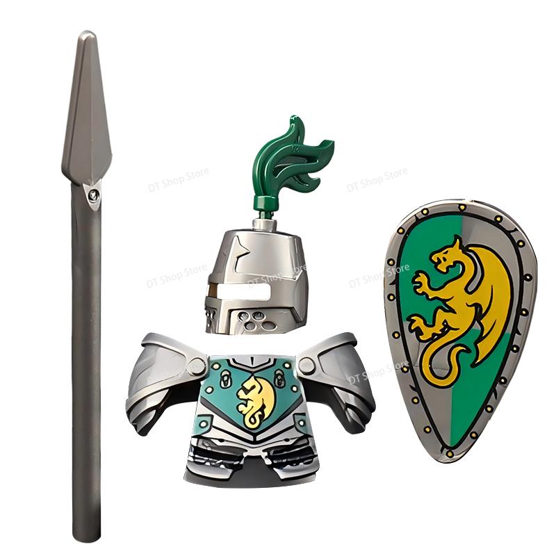 Medieval Ancient Castle Green Dragon Raven Knights Armour Assemble Scene Building Block Figures Children's Bricks DIY Toys Gifts