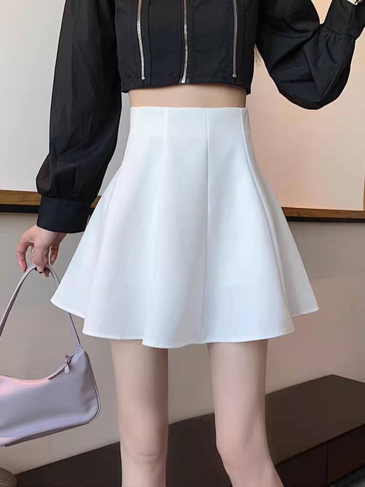 Women's Black High-Waist Fluffy A-Line Skirt - Spring 2024 Fashion