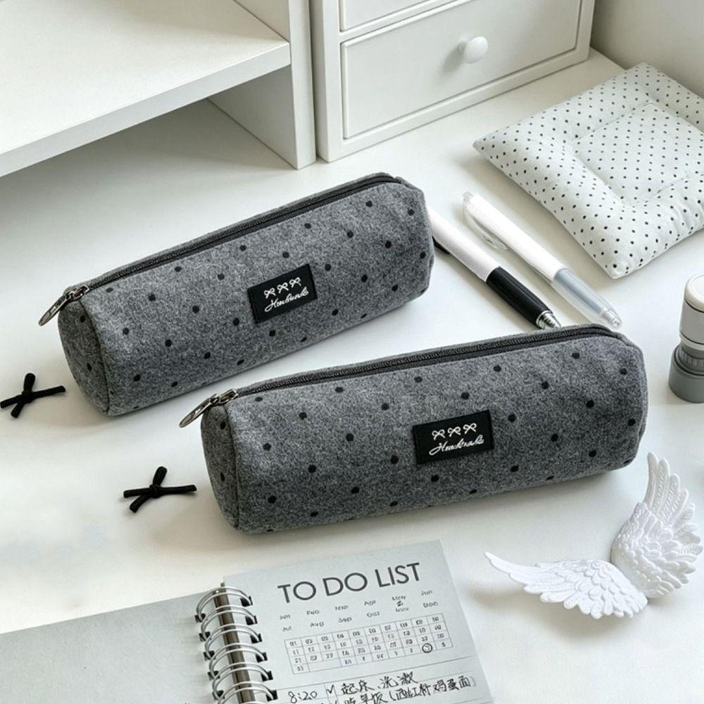 Polka Dot Pencil Case Gray Stationery Bag High Quality Pencil Pouch  School Supplies