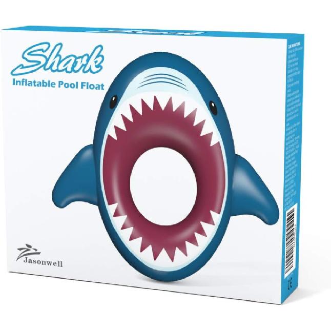 Jasonwell Inflatable Shark Pool Float Shark Floaties Water Fun Summer Beach Swimming Pool Tube Inflatables Ride On Pool Party Raft Lounge Toys for