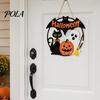 Durable Holiday Party Supplies Halloween Wood Hanging Ornament with Ghost Pumpkin Bat Cat Prints, And Ornaments Waterproof Front Door Sign for Indoor
