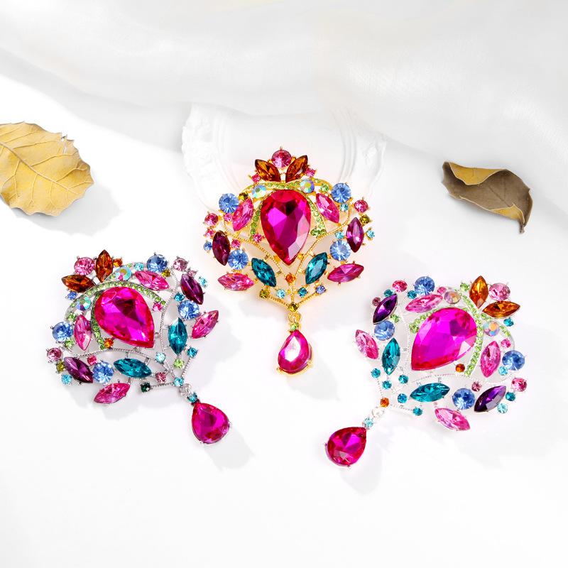 Shiny Crystal Teardrop Brooch Crown Romantic Wedding Party Pin Jewelry Gift