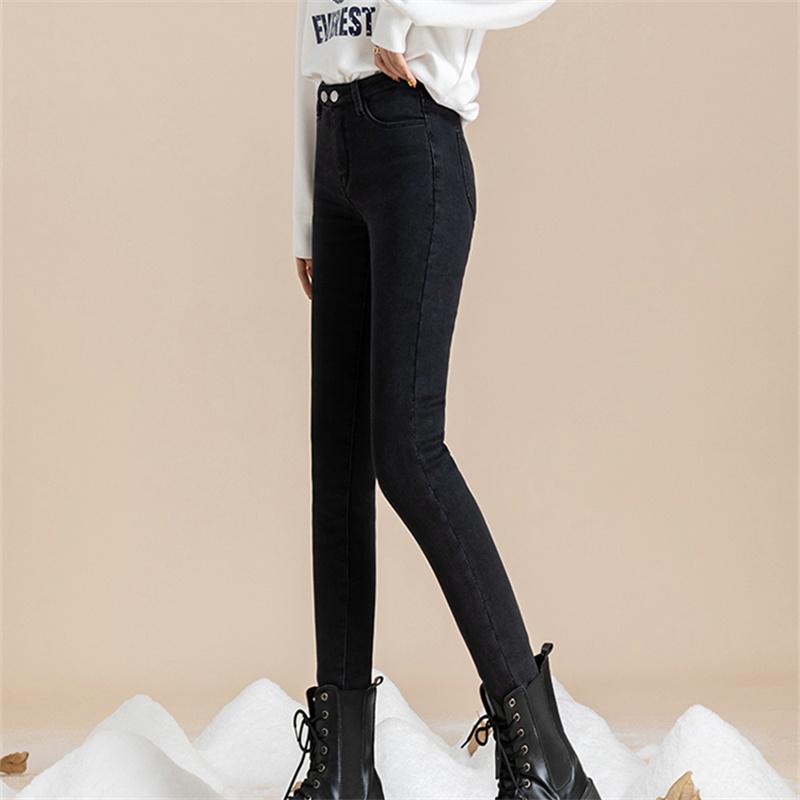 2022 Winter Korean Stytle Thick Pants Streetwear Trousers Fashion Warm Skinny Jeans for Women Female High Waist Slim Trousers