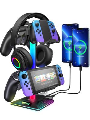 Gaming Stand Desk Storage VCOM Upgrade Version RGB Lighting Simultaneous Storage for 5 Devices Data Port Compatible with Desk Storage USB A X 2 USB C