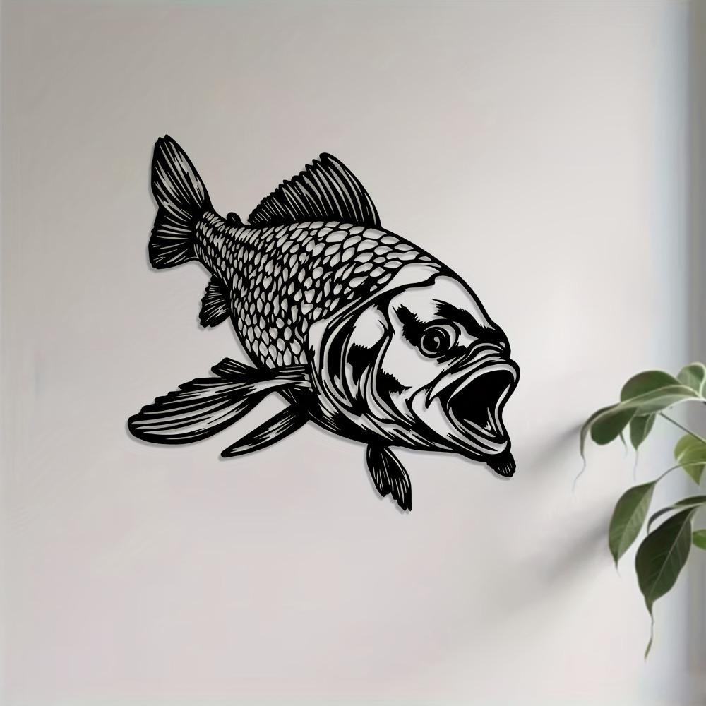 One Piece Fish Metal Wall Art Fish Statue Mural Weather Resistant Garden Decor Patio Fence Sculpture Christmas New Year Gift