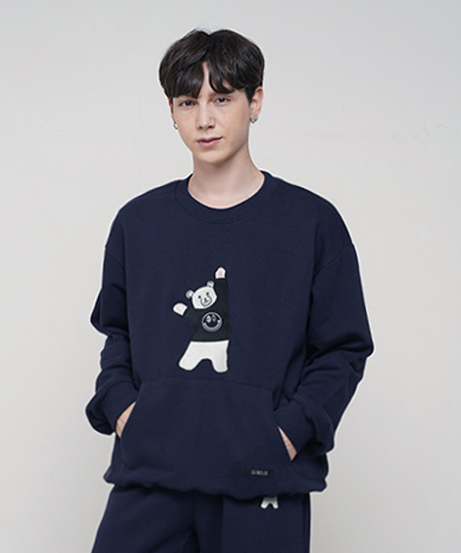 D So H Teddy Bear Embroidered Sweatshirt [Navy] 1