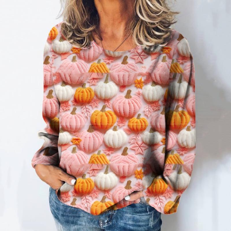 3d Printed Women's T-Shirt Christmas And Halloween Costume Round Neck Long Sleeved Spring/Autumn Casual Party Top Cute Cartoon