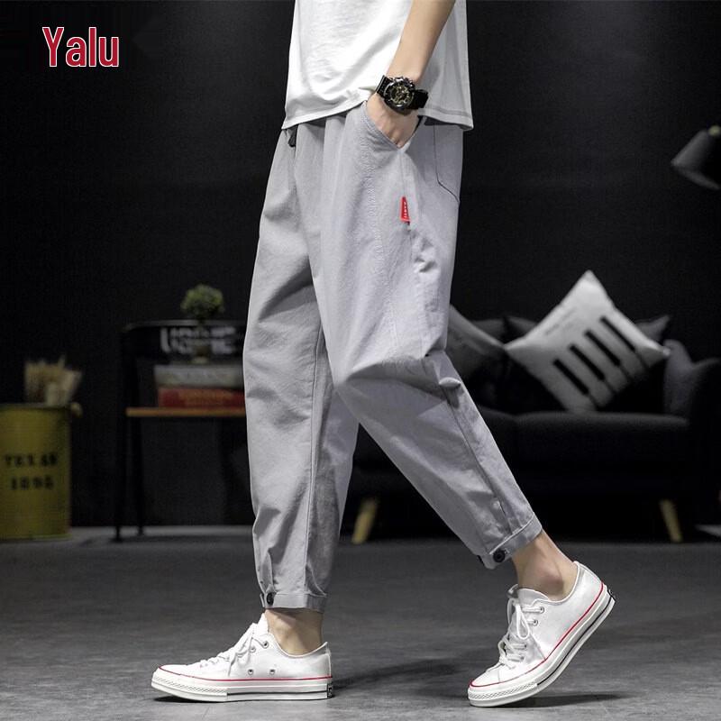 

Yalu Men s Ice Silk Cotton Linen Joggers L