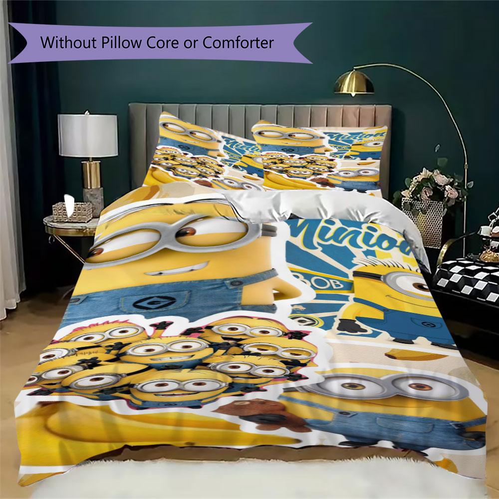 Minions Themed Printed Bedding 3PCS Cute Cartoon Suit For Children Boys Teens Bedroom Home Decoration