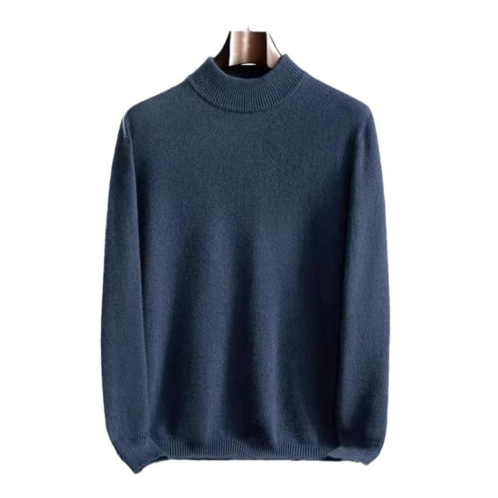 Men's Cashmere High Neck Sweater - Warm Base Layer for Autumn & Winter, Business Casual, Double Strand, Classic Design.