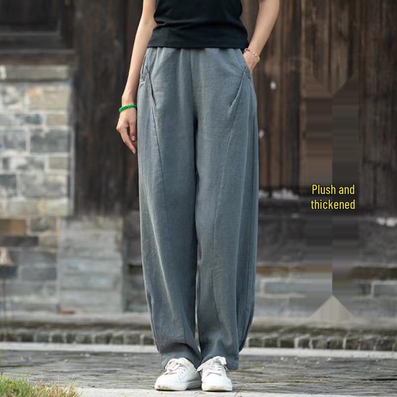 25 Autumn Cotton Linen Women's Literary Patchwork Casual Lantern Pants - Slimming, Versatile Long Trousers