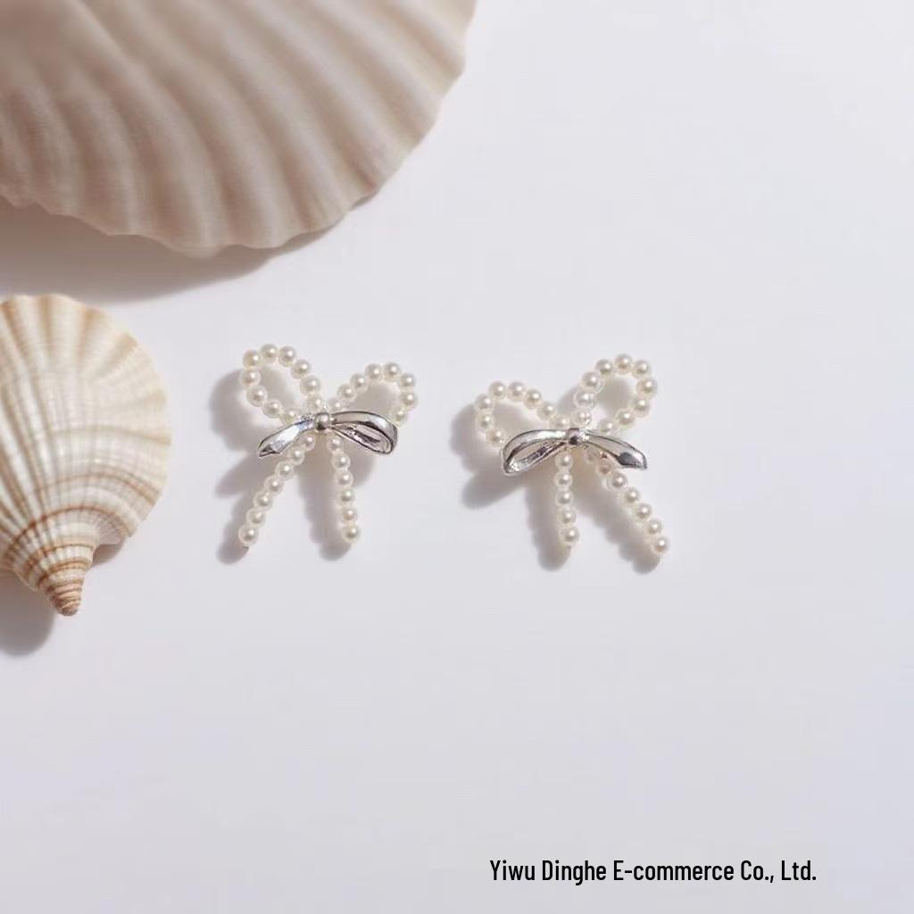 French High-End Pearl Bow Earrings - Niche Design
