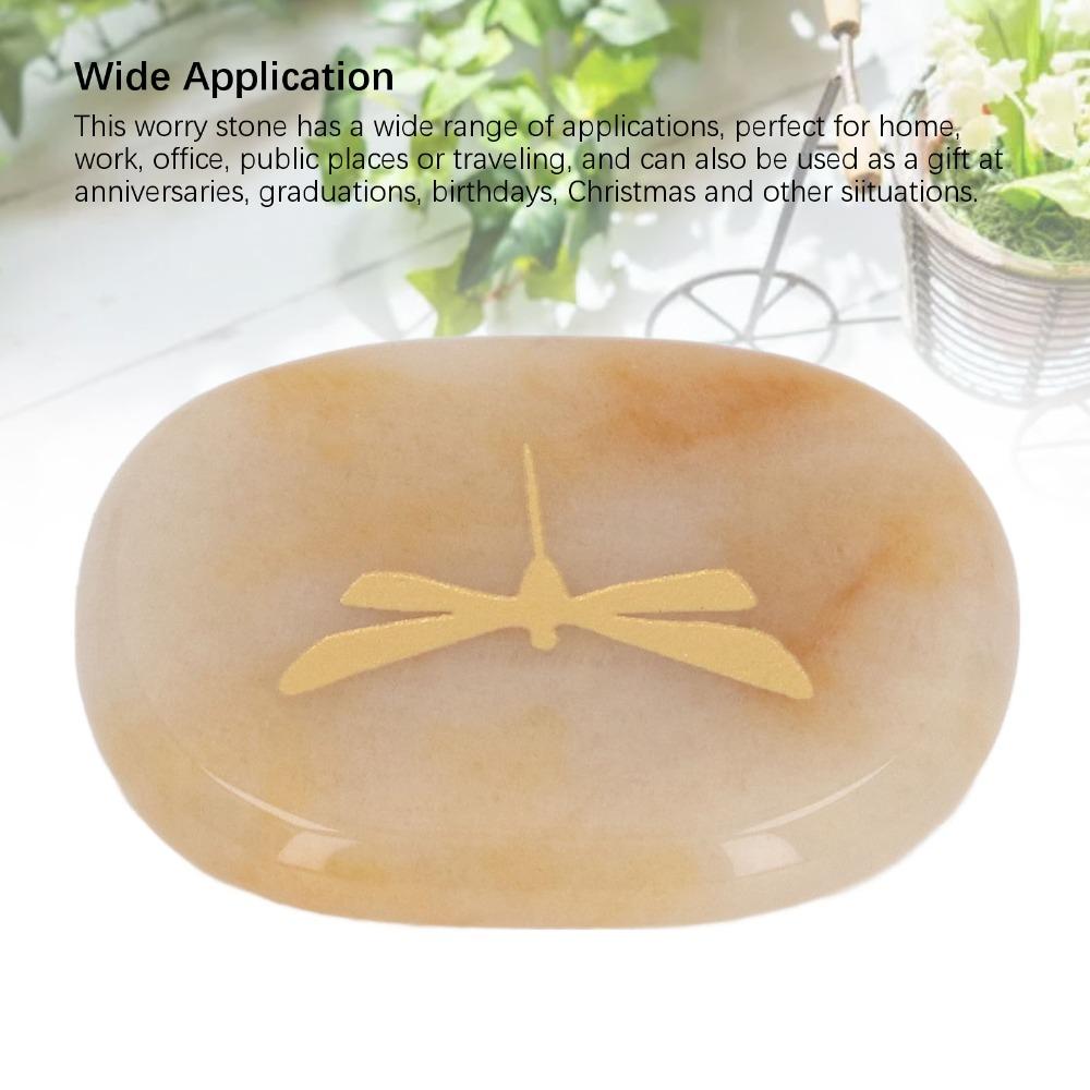 Gold Dragonfly Carving Thumb Worry Stone Smooth Flat Surface Balance Stone Palm Stone Home Office