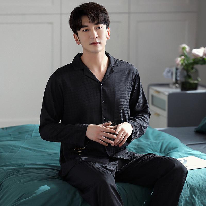 Autumn Pajamas Men'S Spring And Autumn Long-Sleeved Silk Ice Silk Loungewear Men'S Summer High-End Simulation Silk Suit