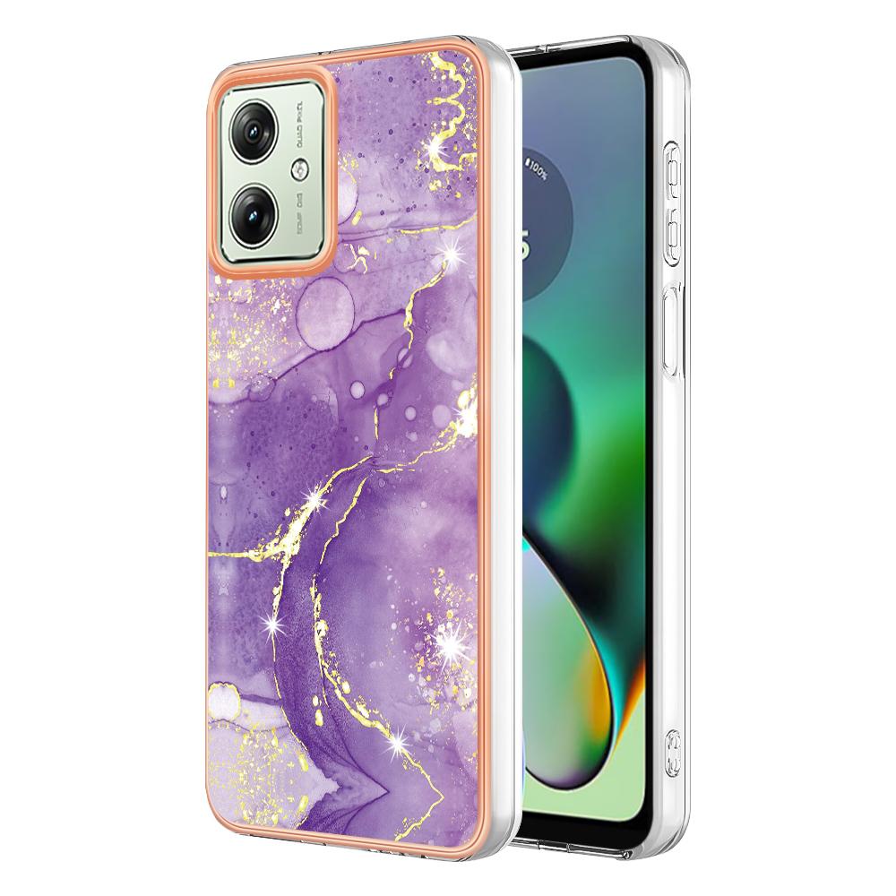 

For Motorola Moto G54 5G TPU Case with IMD Marble Pattern Electroplated Back Cover Purple 002