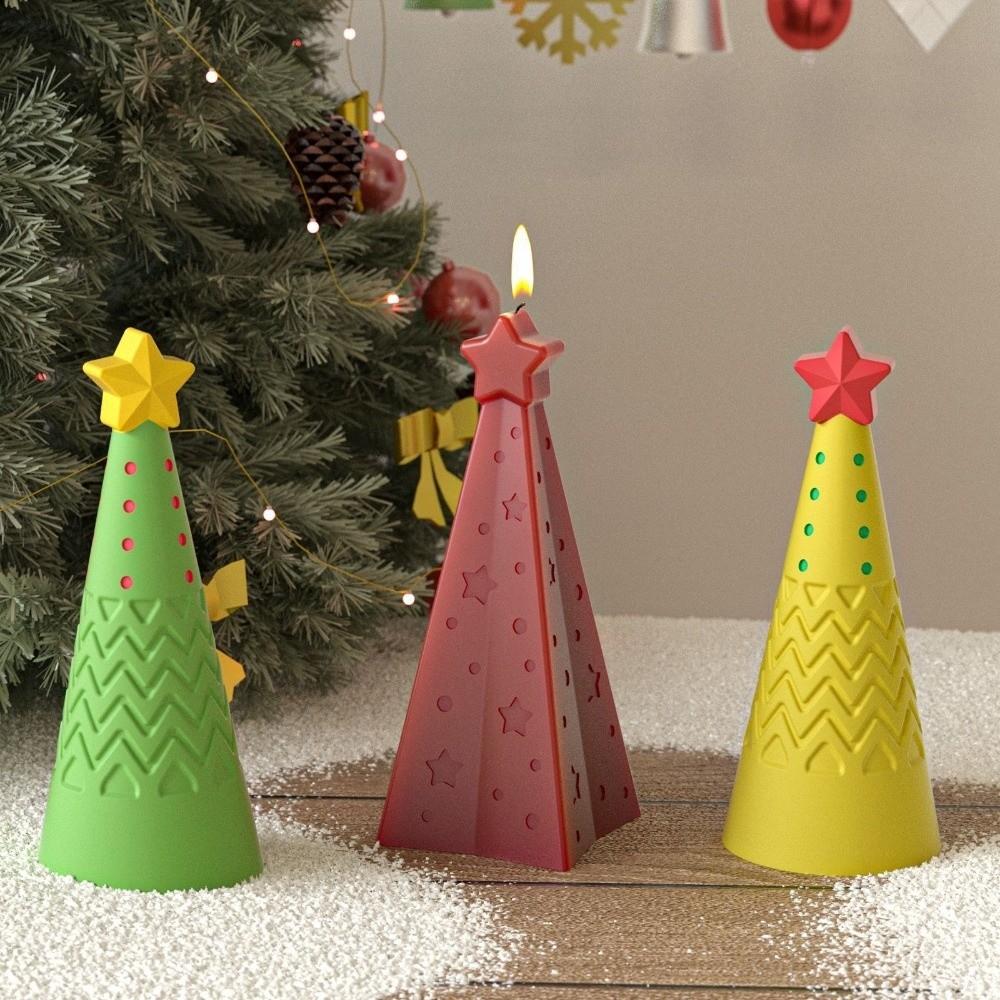Silicone Christmas Cone Candle Mold Crystal DIY Craft Candle Making Kit Easy to Demold Epoxy Resin Soap Ornament Mold Xmas Decor