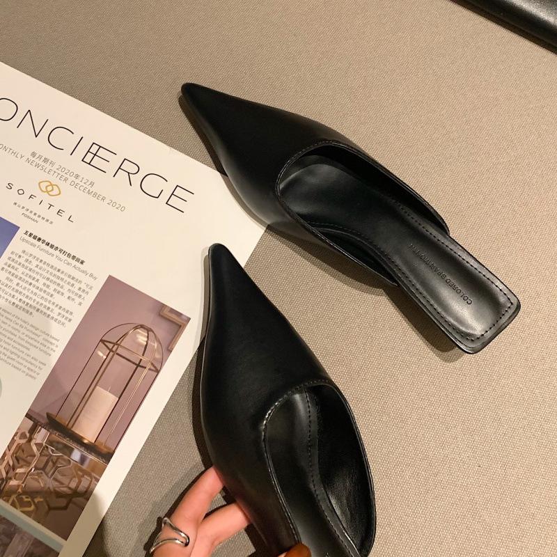 2025 Spring and Summer New Half-drag Women's Fashion Versatile Pointed Head Low-heeled Bag Head Slippers Sandals