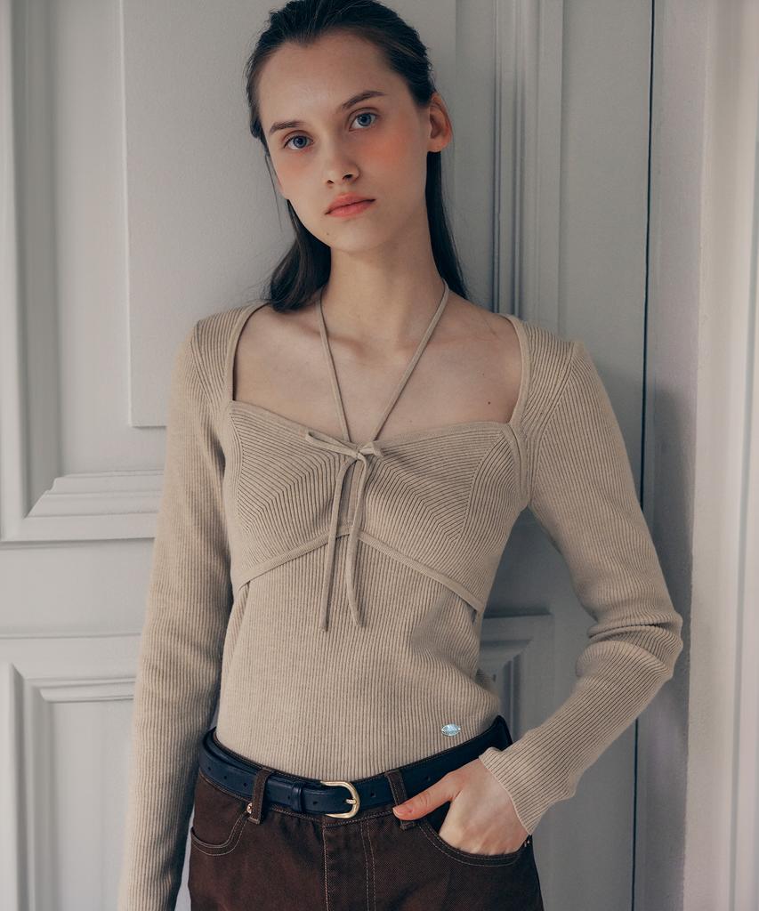 ROLAROLA Ribbon Halter Knit Deep Beige
