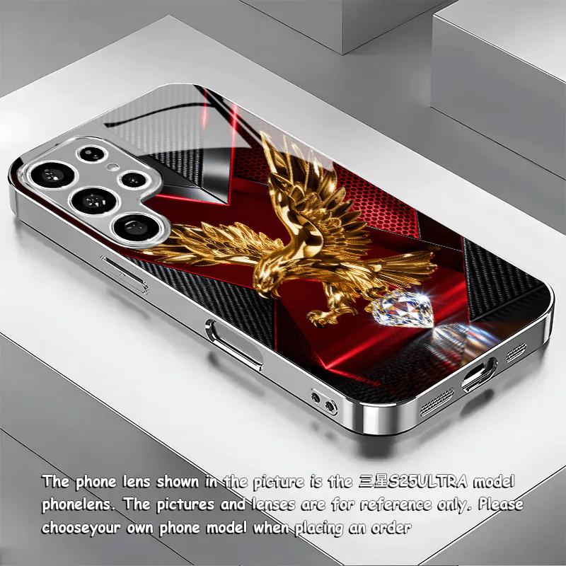 Golden Eagle Diamond Pattern Tempered Glass Phone Case Suitable for Samsung GalaxyS26 S25 S24 S22 S21 S20FE/Ultra/Plus Anti Drop