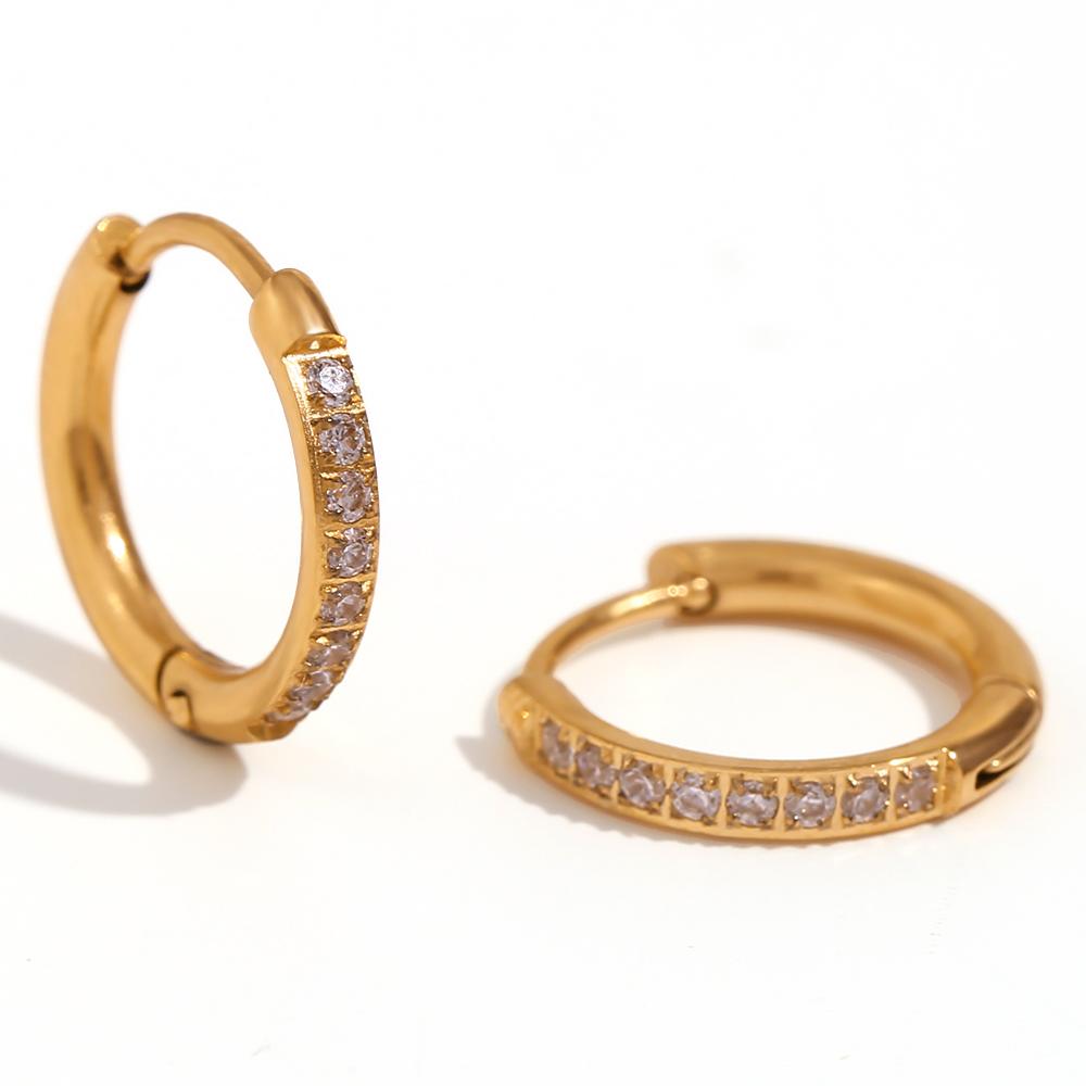 MamacitaSlay 316L Stainless Steel Single Row Zircon Hoop Earrings 18K Gold Plated Waterproof Jewelry For Women Everyday Wear