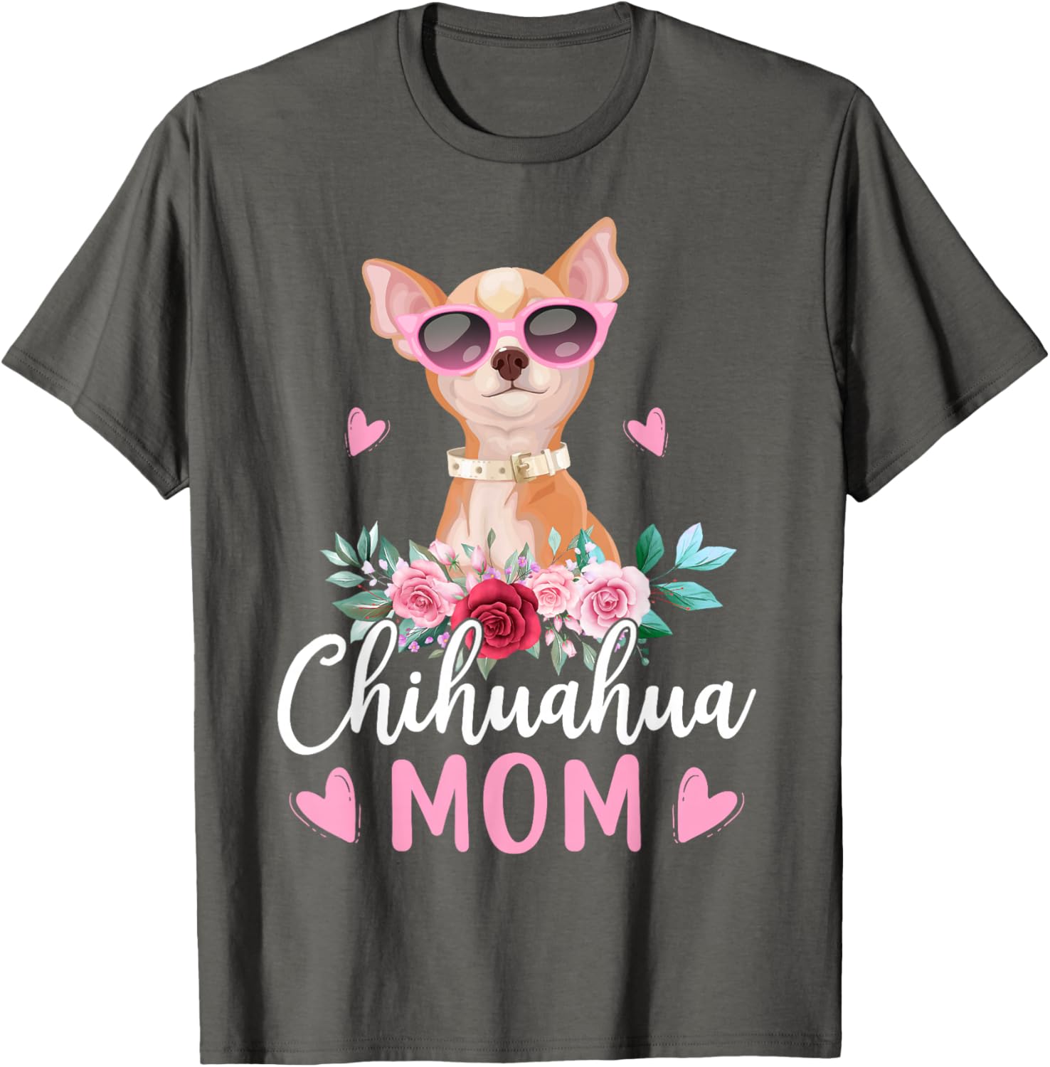 

Chihuahua Mom Sunglasses Flower Graphic T-Shirt Cute Dog Lover Casual Crewneck Tee 4XL