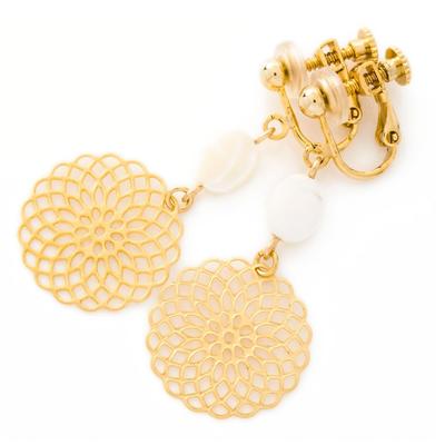 Earrings for Matte Flower Openwork White Mother of Hypoallergenic [Accessories Salt] Women, Gold, Motif, Motif, Pearl, Dangling,