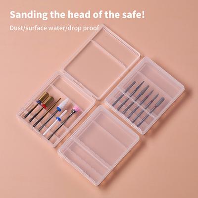 Square Nail Art Drill Bit Storage Box 6 Holes Clear Grinding Head Holder Display Drill Bits Manicure Organizer Dust Proof Box