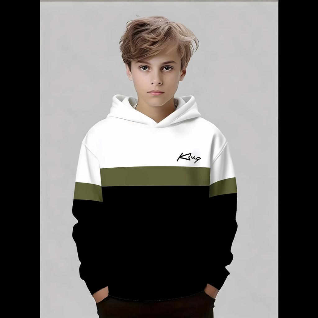 Boys Hoodie Stripe Printed Pullover Long Sleeve Thin Hooded Sweatshirt for Autumn Casual Versatile Classic Color Matching Design
