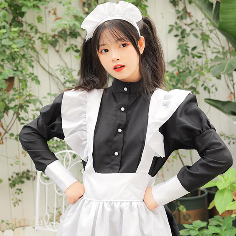 S-4XL classic black and white maid, gothic long women's boss maid
