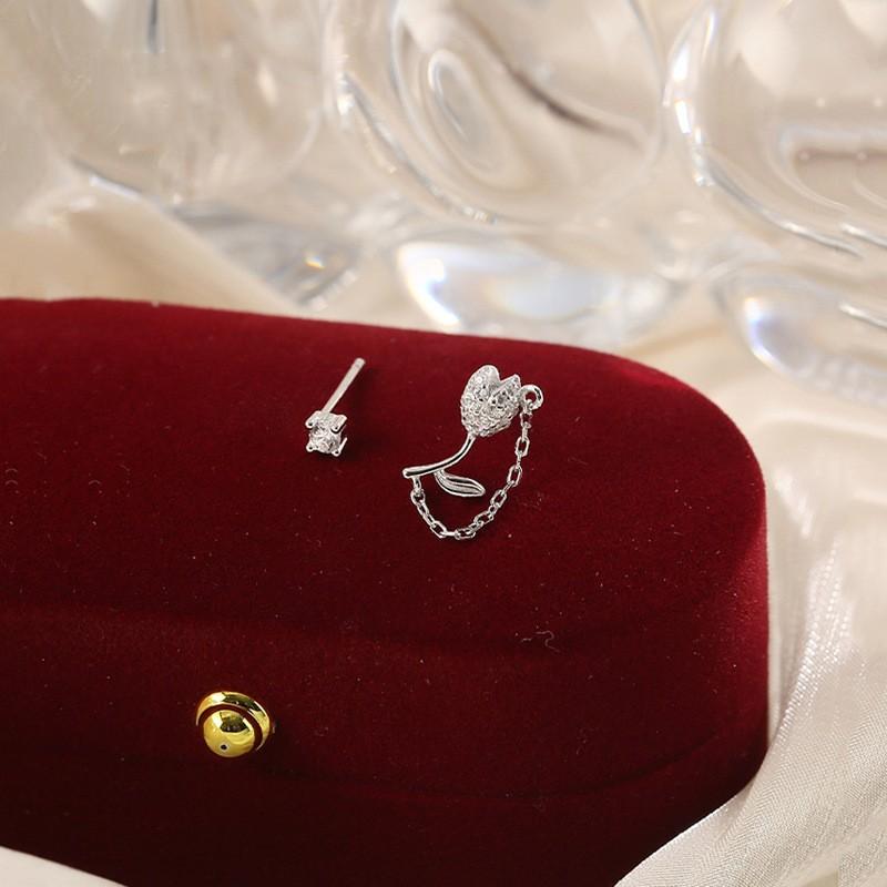 S925 silver-plated earrings New niche design advanced sense of light luxury full diamond tulip irregular chain zircon earrings